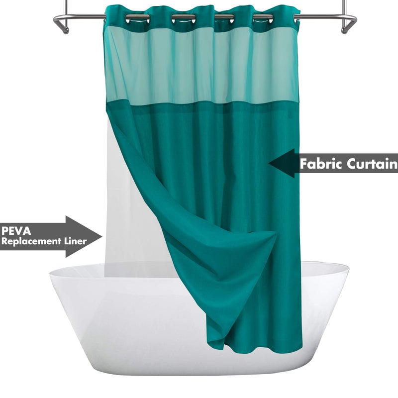 River Dream No Hook Slub Textured Shower Curtain with Snap-in PEVA Liner Set - 71" x 74"(72"), Hotel Style with See Through Top Window, Machine Washable & Water Repellent, Teal, 71x74 - Image 2