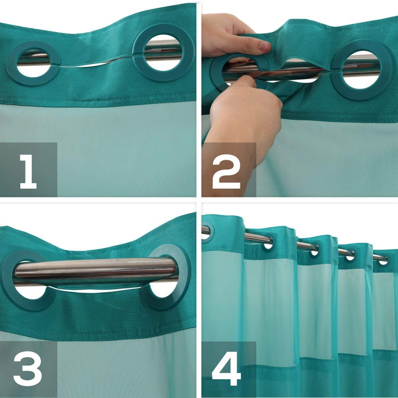 River Dream No Hook Slub Textured Shower Curtain with Snap-in PEVA Liner Set - 71" x 74"(72"), Hotel Style with See Through Top Window, Machine Washable & Water Repellent, Teal, 71x74 - Image 4