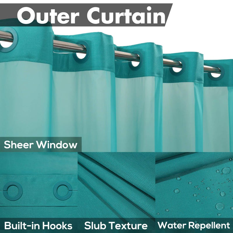 River Dream No Hook Slub Textured Shower Curtain with Snap-in PEVA Liner Set - 71" x 74"(72"), Hotel Style with See Through Top Window, Machine Washable & Water Repellent, Teal, 71x74 - Image 3