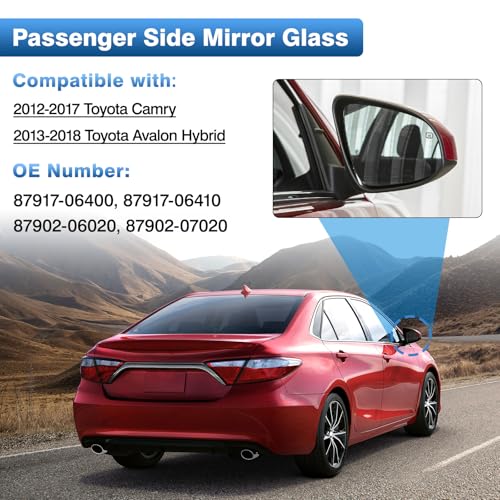 TOP-MAX Passenger Side Mirror Glass Compatible with Toyota Camry 2012-2017, Avalon Hybrid 2013-2018, Right Side Convex Rearview Mirror Glass Power Heated, Replaces 87917-06400 - Image 2