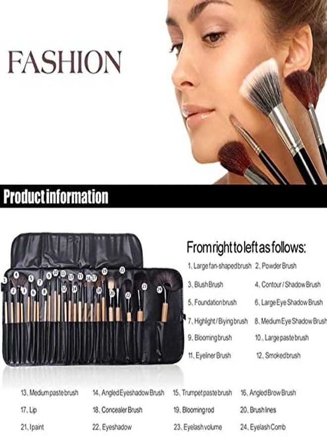 Tuch-much Tuch - Much 24pcs Makeup Brush Set for Foundation| Face Powder| Blush Blending Brushes| Wooden Handle Cruelty-free Synthetic Fiber| Bristles With Leather Case| (Handle May Vary) - Image 4