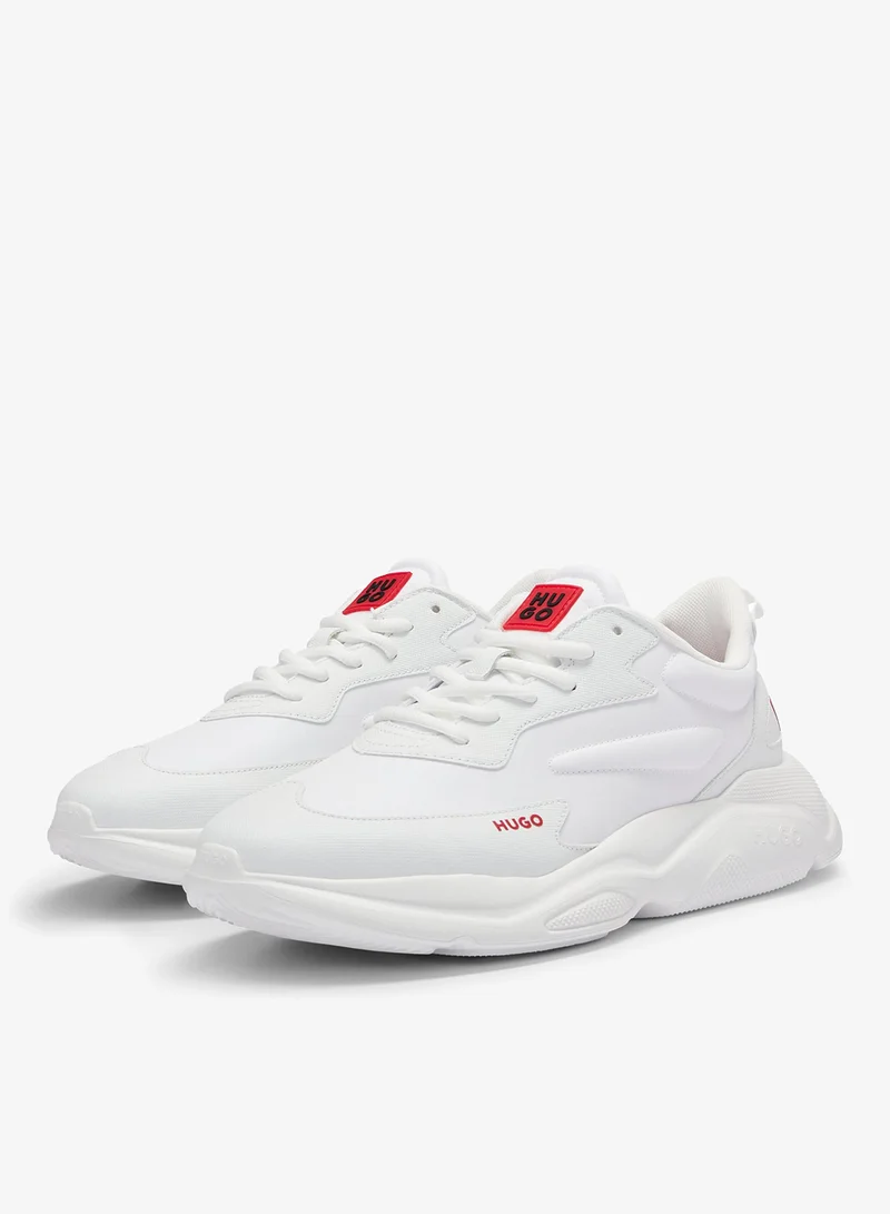 HUGO Mixed-material lace-up trainers with faux leather