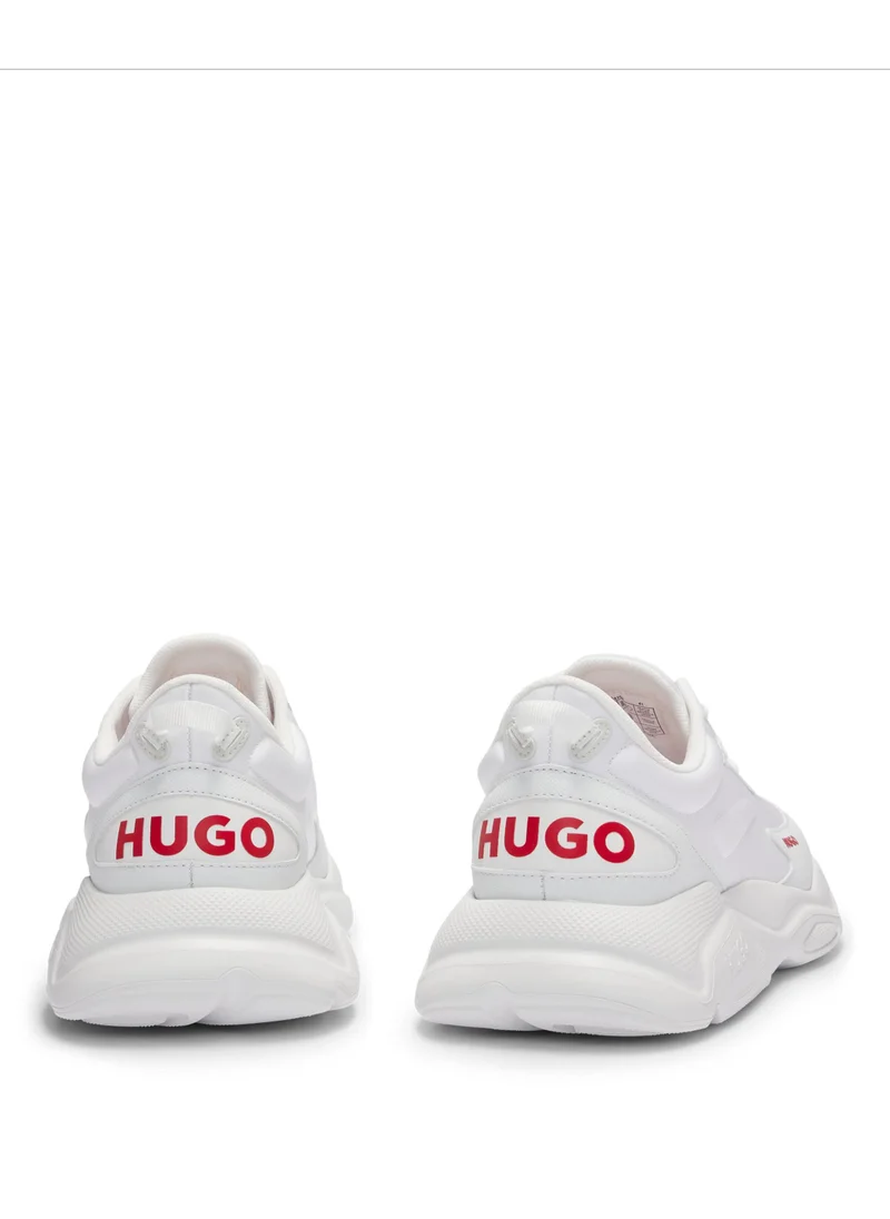 HUGO Mixed-material lace-up trainers with faux leather