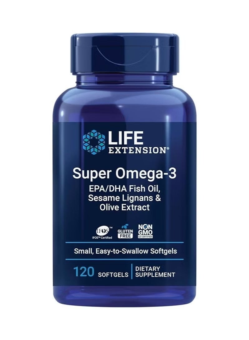 Life Extension Super Omega-3 EPA/DHA Fish Oil, Sesame Lignans & Olive Extract – Heart Health, Brain Health, Inflammation Health Support, Gluten-Free, Easy to Swallow, Non-GMO, 120 Softgels - Image 1
