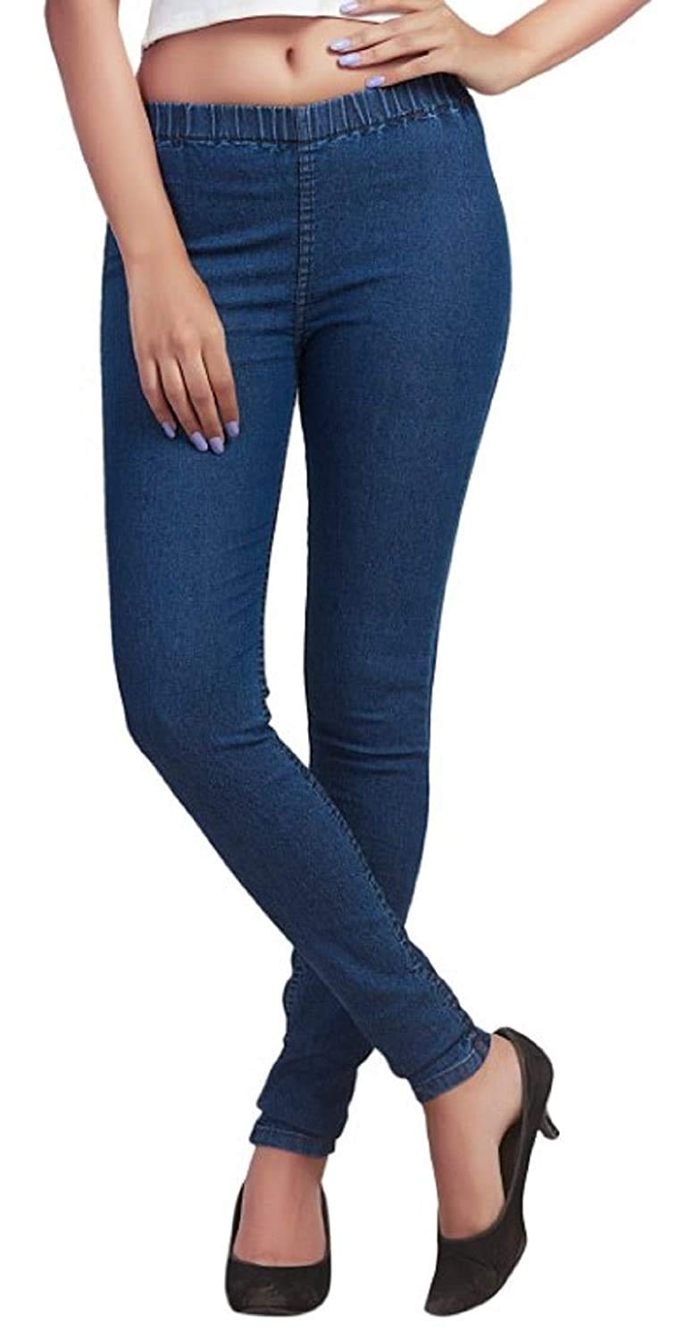 ADBUCKS Women's Denim Slim Fit with Elasticated Waistband Jeggings (Dark Blue, 32) - Image 2