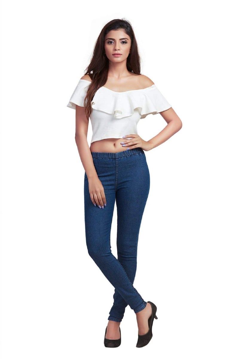 ADBUCKS Women's Denim Slim Fit with Elasticated Waistband Jeggings (Dark Blue, 32) - Image 5