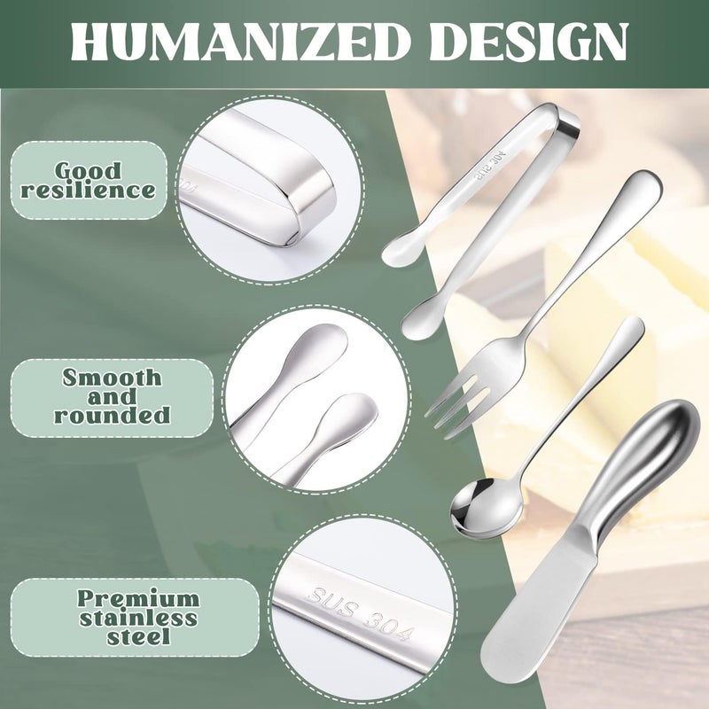 Mlurcu Cheese Butter Spreader Knives Set 16 Pieces Stainless Steel Multipurpose Butter Knives Cheese Slicer Mini Serving Tongs Forks and Spoons for Butter Spreader - Image 3