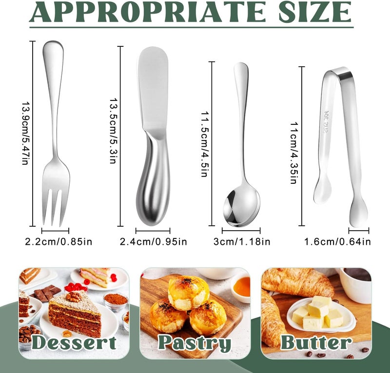 Mlurcu Cheese Butter Spreader Knives Set 16 Pieces Stainless Steel Multipurpose Butter Knives Cheese Slicer Mini Serving Tongs Forks and Spoons for Butter Spreader - Image 2