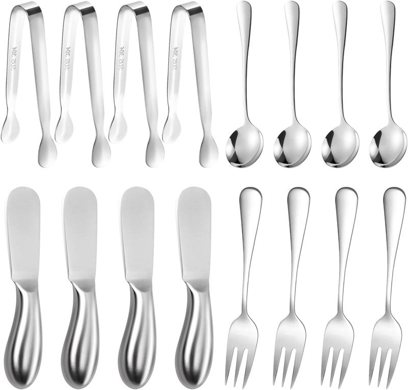 Mlurcu Cheese Butter Spreader Knives Set 16 Pieces Stainless Steel Multipurpose Butter Knives Cheese Slicer Mini Serving Tongs Forks and Spoons for Butter Spreader - Image 1