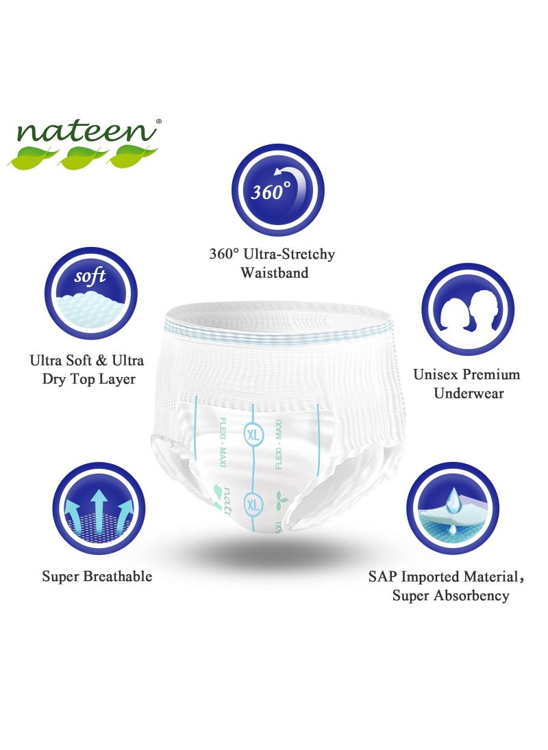 nateen حفاضات Flexi Maxi للبالغين، حفاضات سحب ليلية لسلس البول، كبيرة جدًا، مقاس الخصر 130-170 سم، 80 قطعة من حفاضات السحب للبالغين، راحة فائقة، مزيج ممتاز من الحماية. (80 قطعة)  - Image 3