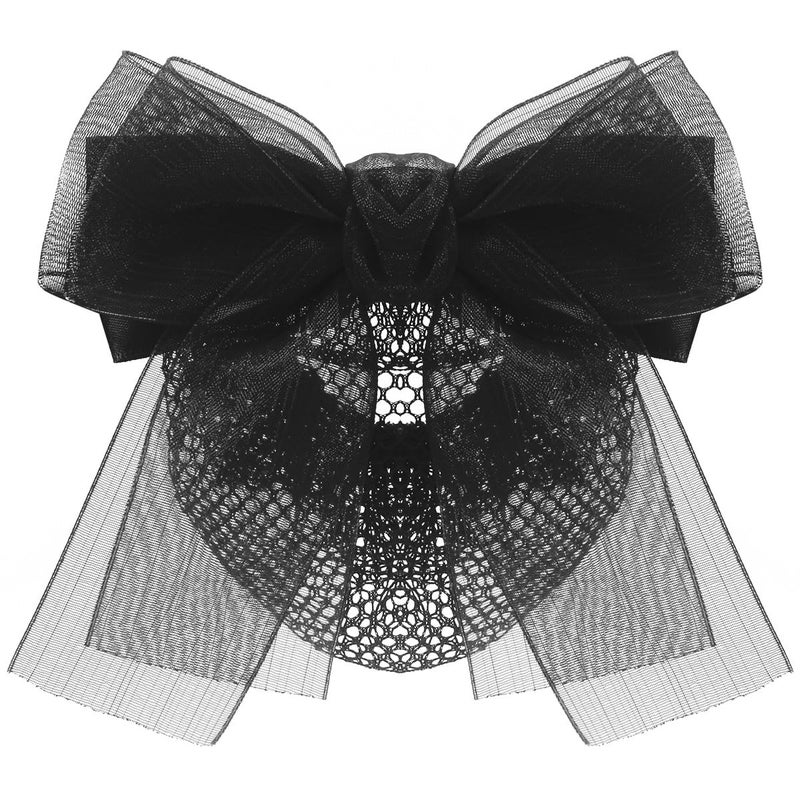 Merdia Bowknot Hair Bows for Women Nets for Buns  Fine Mesh With Lace Net  Big Bows for Girls  Snoods  Black Bows  Bun Cover Black