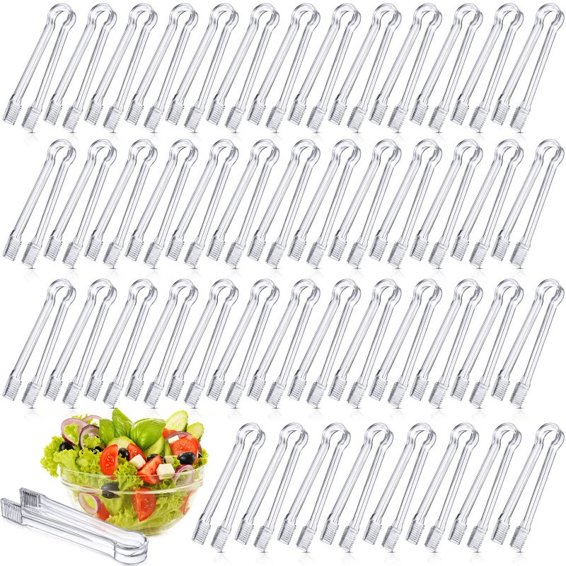 Nuogo Plastic Buffet Serving Tongs Clear Kitchen Tongs 63 Inch Mini Serving Utensils for Food Ice Salad Buffet Barbecue Cookies Tea Coffee Appetizers Party Supplies48 Pcs 