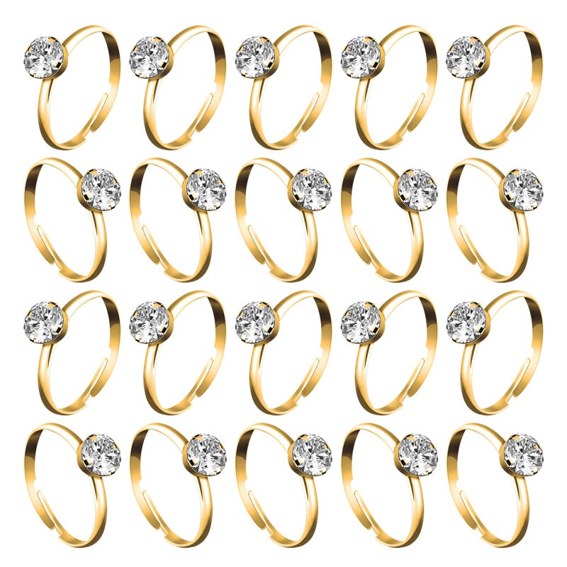 Whaline 36 Packs Diamond Engagement Rings Gold Minimalist Bridal Shower Rings for Wedding Table Decorations Party Supply Favor Accents Cupcake Toppers Bachelorette Hens Party