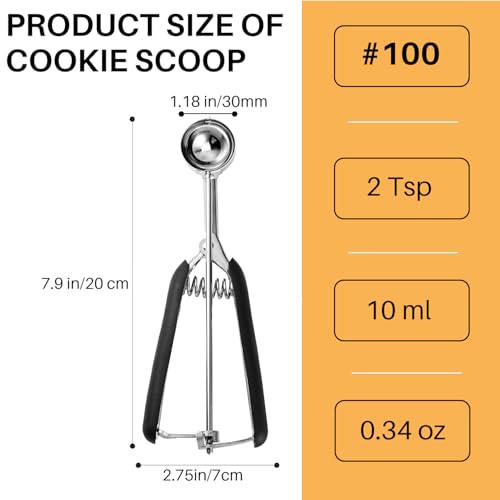 JUNADAEL J Mini Cookie Scoop #100, 2 Teaspoons/ 10 ml (1/3 oz) Cookie Dough Scoop, Cookie Scoops for Baking, Comfortable Grip, Non-Slip - Image 2
