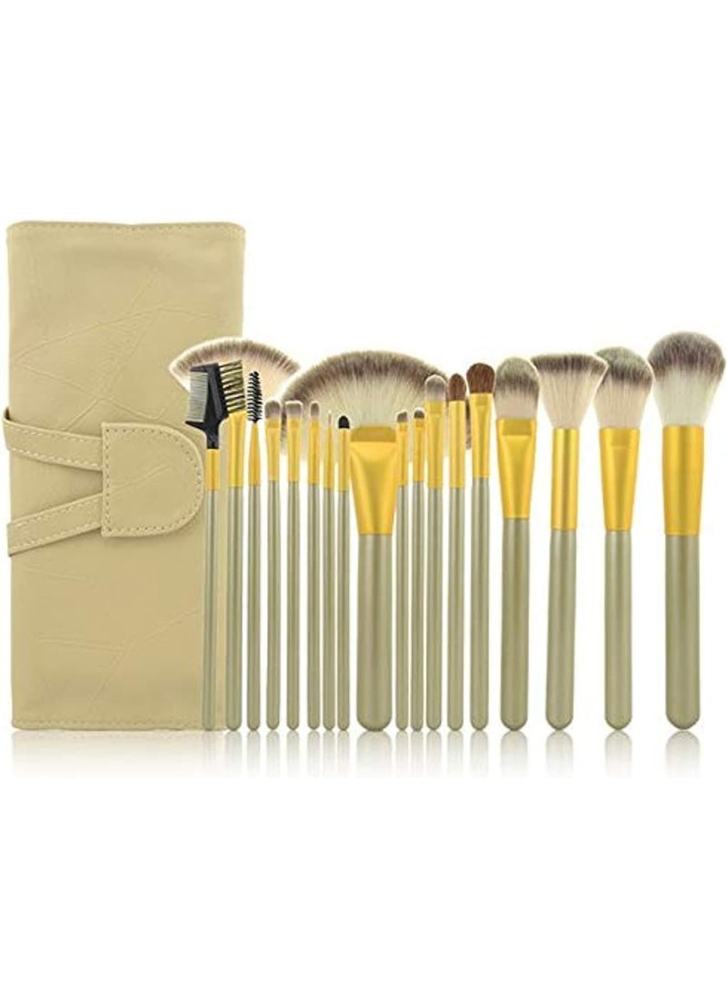 Generic Makeup Brushes 18 PCs Makeup Brush Set Professional Wood Handle Premium Synthetic Contour Concealers Foundation Blending Face Powder Eye shadow Cosmetic Brushes with PU Leather Bag  - Image 1