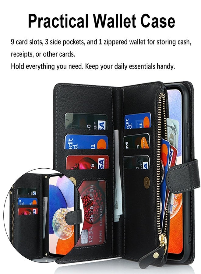 Jaorty Fit for Samsung Galaxy A14 (5G 2023) Wallet Case for Women & Men with Strap,Galaxy A14 Crossbody Phone Case with Card Holder,Shoulder Lanyard,Zipper PU Leather Case 6.6",Black - Image 5