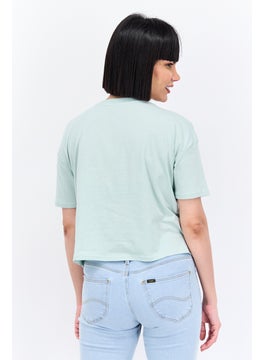 UNDIZ Women Crew Neck Short Sleeve The Little Mermaid Graphic Top , Sage Combo  - Image 4