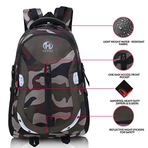 HEROZ Harbour Unisex Nylon 28 L Medium Size Travel Laptop Backpack Water Resistant Slim Durable Fits Up to 15.6 Inch Laptop Notebook (153-ALL) (Army Green Jungle) - Image 3