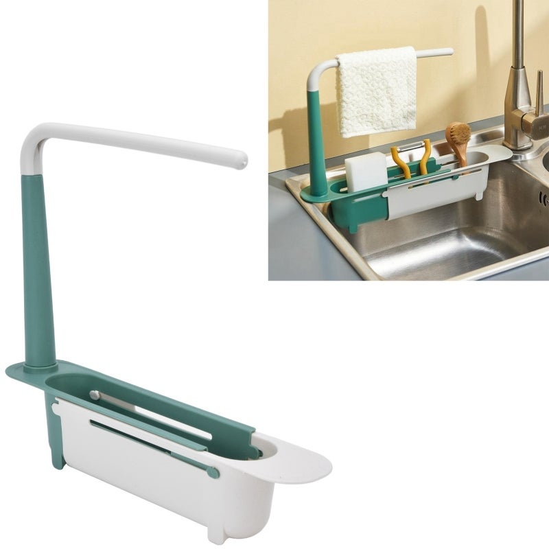 Expandable Sink Organizer: Green PP Material - Ventilation Drainage Design Telescopic Sink Rack for Kitchen Sink Cleaning Utensils Storage - Image 2