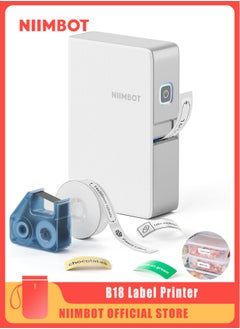 NIIMBOT B18 Label Printer Portable Label Maker, Wireless Bluetooth Connection, Mobile Editing, Printer with Black Ribbon Cartridge and White Labels, Support Multi-Color Printing, Mini Sticker Printer for Labeling Office Files, White  - Image 1