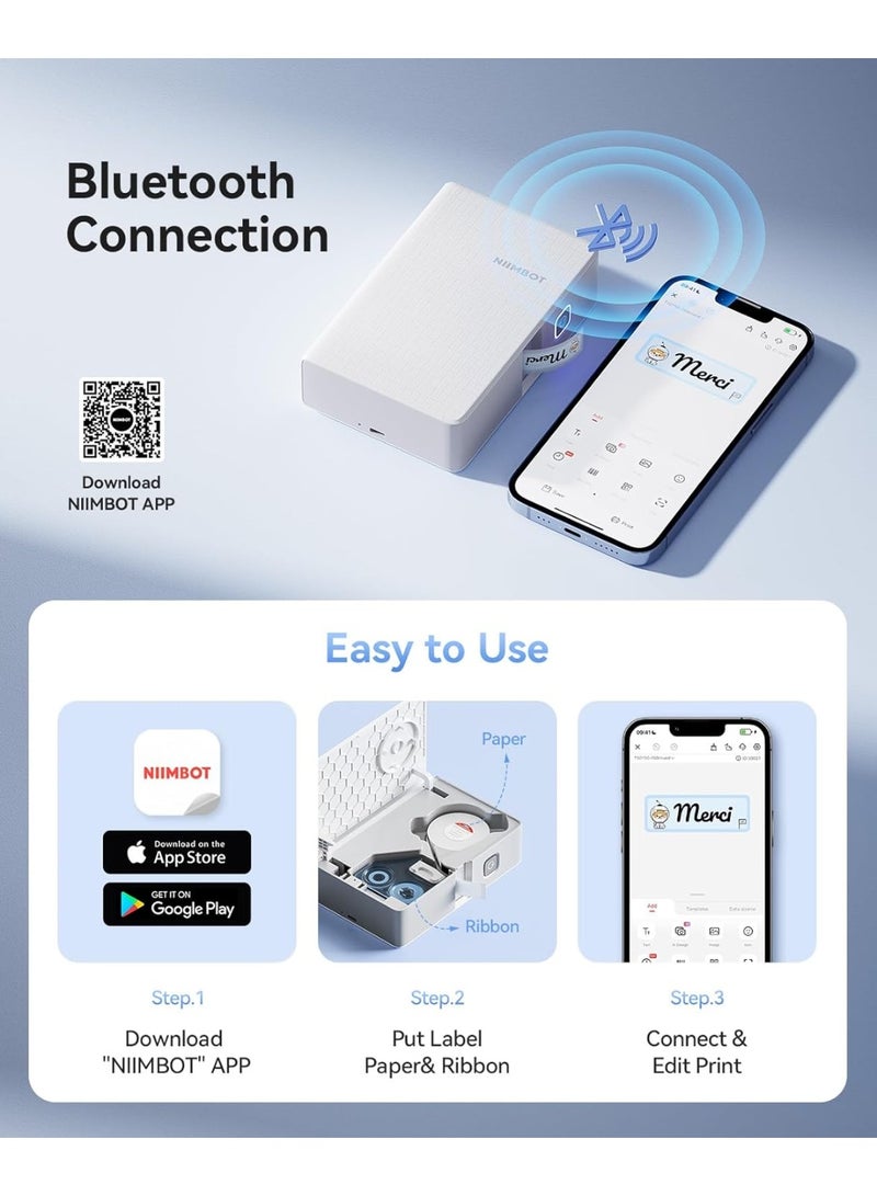 نيمبوت صانع ملصقات N1 مع شريط، طابعة ملصقات بلوتوث محمولة تدعم طباعة الشريط الملون، ملصق صغير قابل لاعادة الشحن للمنزل والمكتب والاعمال الصغيرة والتخزين في الهواء الطلق، ابيض - Image 2