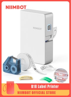 NIIMBOT B18 Label Printer Portable Label Maker, Wireless Bluetooth Connection, Mobile Editing, Printer with Black Ribbon Cartridge and White Labels, Support Multi-Color Printing, Mini Sticker Printer for Labeling Office Files, White  - Image 1