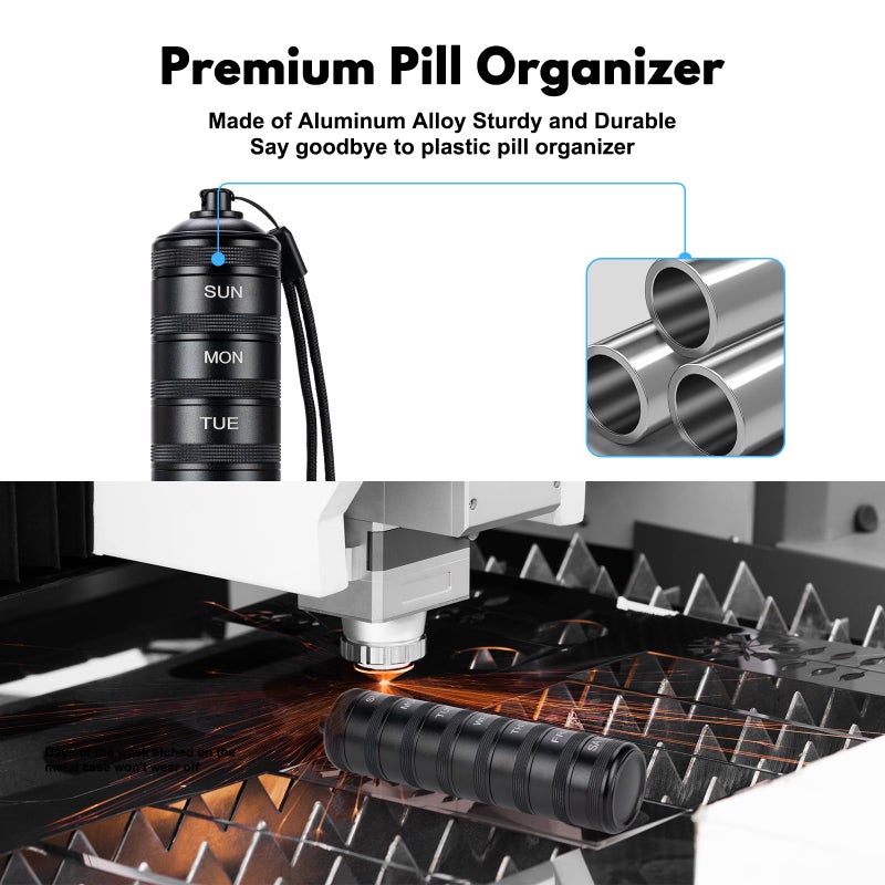 SOBAHIDO Weekly Metal Travel Pill Organizer - 7 Day Pill Box, Waterproof Pill Case, Aluminum Alloy Pill Container, Portable Pill Holder for Medicine, Supplement, Fish Oil - Image 3