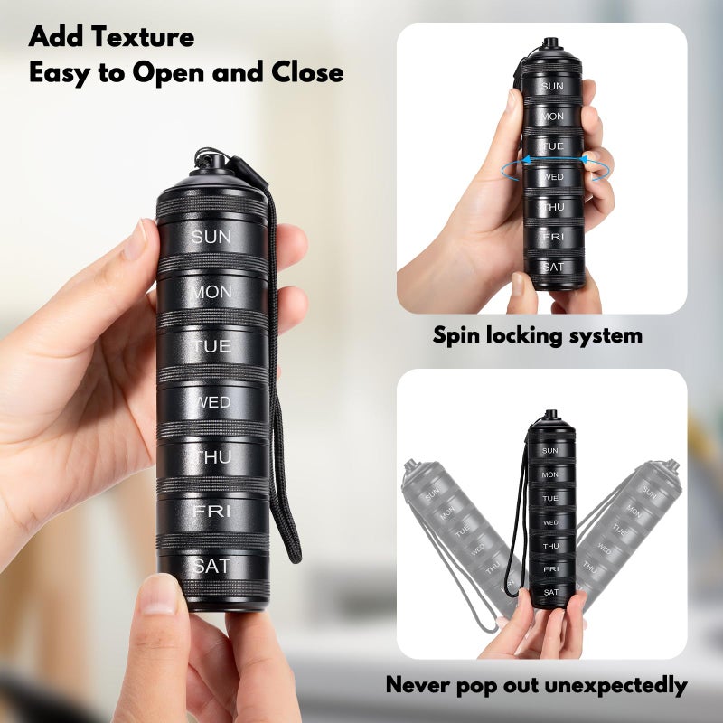 SOBAHIDO Weekly Metal Travel Pill Organizer - 7 Day Pill Box, Waterproof Pill Case, Aluminum Alloy Pill Container, Portable Pill Holder for Medicine, Supplement, Fish Oil - Image 5