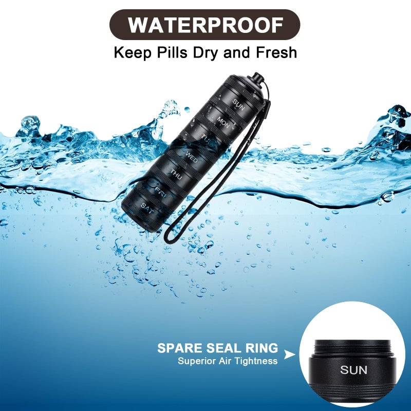 SOBAHIDO Weekly Metal Travel Pill Organizer - 7 Day Pill Box, Waterproof Pill Case, Aluminum Alloy Pill Container, Portable Pill Holder for Medicine, Supplement, Fish Oil - Image 4