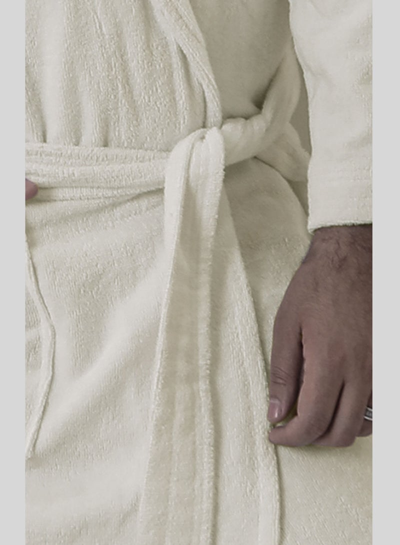 Banotex Men's soft cotton bathrobe with a pocket and a waist belt with a distinctive slipper in an elegant design in off-white color multi-size  - Image 3