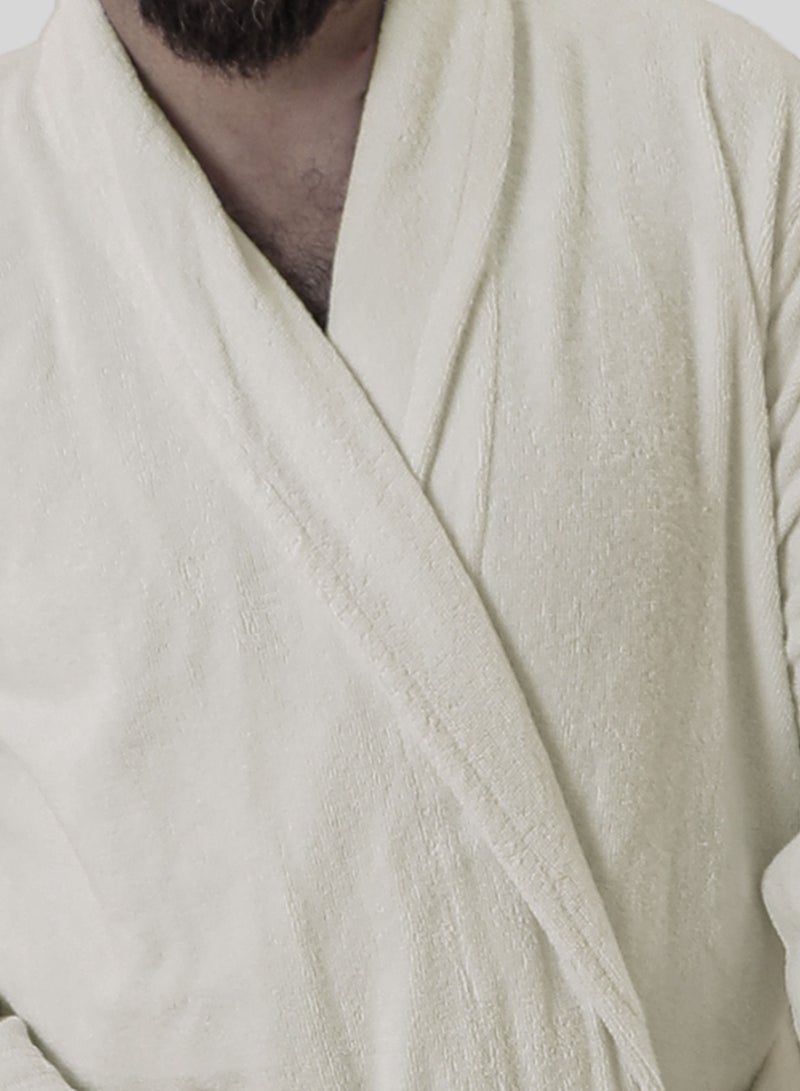 Banotex Men's soft cotton bathrobe with a pocket and a waist belt with a distinctive slipper in an elegant design in off-white color multi-size  - Image 2