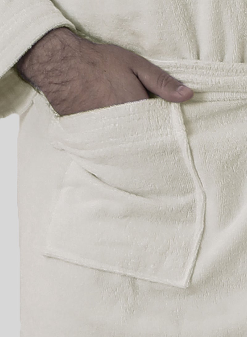 Banotex Men's soft cotton bathrobe with a pocket and a waist belt with a distinctive slipper in an elegant design in off-white color multi-size  - Image 4