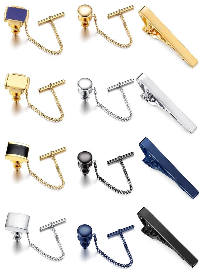 Thunaraz Tie Tacks for Men Tie Bar Clip for Regular Ties Necktie Mens Ties Tacks Clutch with Chain for Wedding Business Pin Clips Mixes Color - Image 1