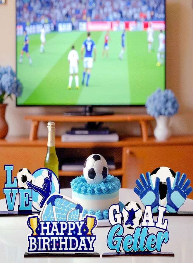 TagreSpike 6 PCS Soccer Ball Birthday Table Decorations Blue White Birthday Table Centerpiece Wooden Sign Soccer Football Theme Birthday Party Decor Detachable Football Tabletop Decor for Boys Kids Bday Party - Image 3