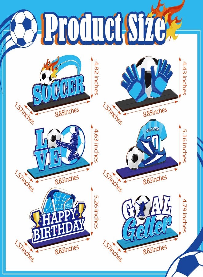 TagreSpike 6 PCS Soccer Ball Birthday Table Decorations Blue White Birthday Table Centerpiece Wooden Sign Soccer Football Theme Birthday Party Decor Detachable Football Tabletop Decor for Boys Kids Bday Party - Image 2