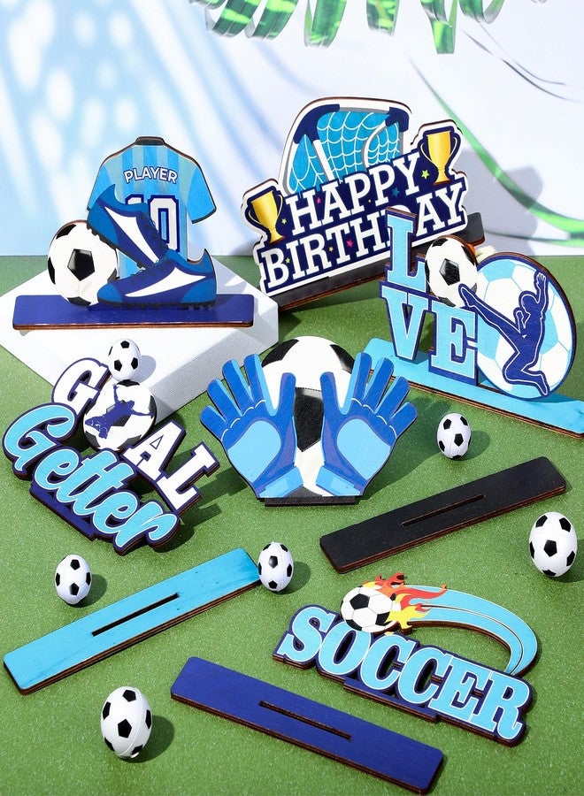 TagreSpike 6 PCS Soccer Ball Birthday Table Decorations Blue White Birthday Table Centerpiece Wooden Sign Soccer Football Theme Birthday Party Decor Detachable Football Tabletop Decor for Boys Kids Bday Party - Image 4