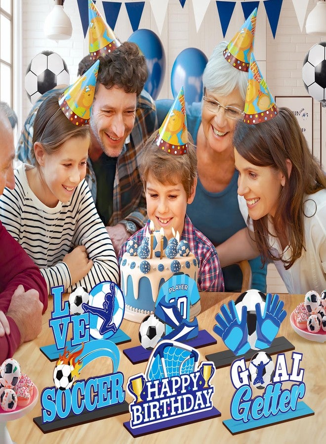 TagreSpike 6 PCS Soccer Ball Birthday Table Decorations Blue White Birthday Table Centerpiece Wooden Sign Soccer Football Theme Birthday Party Decor Detachable Football Tabletop Decor for Boys Kids Bday Party - Image 5