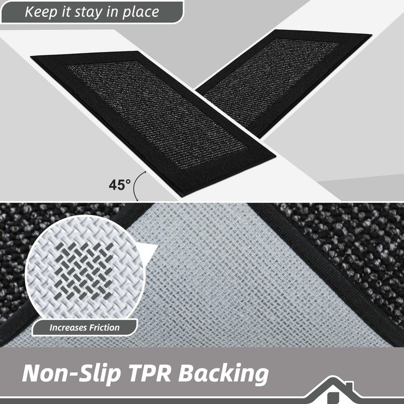 BEQHAUSE Kitchen Rugs and Mats Set of 2 Non-Slip Kitchen Mats for Floor, Absorbent and Stain Resistant Kitchen Runner, Machine Washable Rugs for Kitchen, Laundry & Sink, 24"x36"+24"x60", Black - Image 4