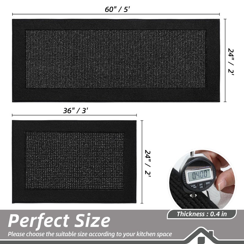 BEQHAUSE Kitchen Rugs and Mats Set of 2 Non-Slip Kitchen Mats for Floor, Absorbent and Stain Resistant Kitchen Runner, Machine Washable Rugs for Kitchen, Laundry & Sink, 24"x36"+24"x60", Black - Image 2
