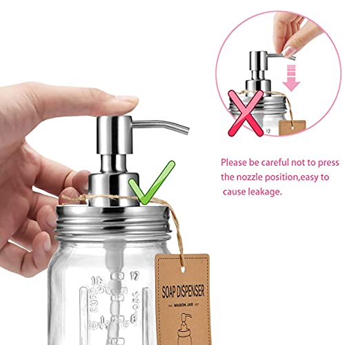 Amolliar Mason Jar Liquid Soap Dispenser, Rustproof Stainless Steel Pump Lid, Refillable Hand Soap for Bathroom, Dish Soap Dispenser for Kitchen, Bath, Waterproof Stickers,16Oz Brushed Nickel(2 Pack) - Image 4