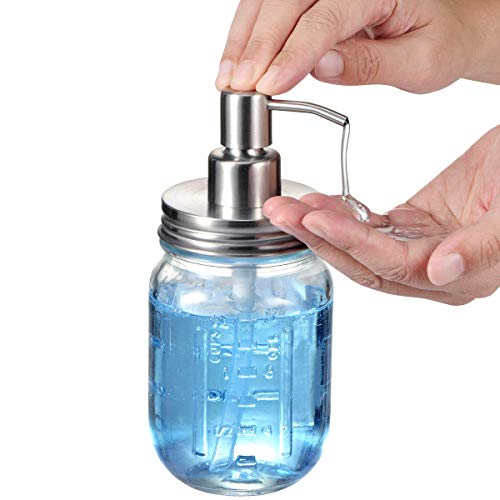 Amolliar Mason Jar Liquid Soap Dispenser, Rustproof Stainless Steel Pump Lid, Refillable Hand Soap for Bathroom, Dish Soap Dispenser for Kitchen, Bath, Waterproof Stickers,16Oz Brushed Nickel(2 Pack) - Image 3