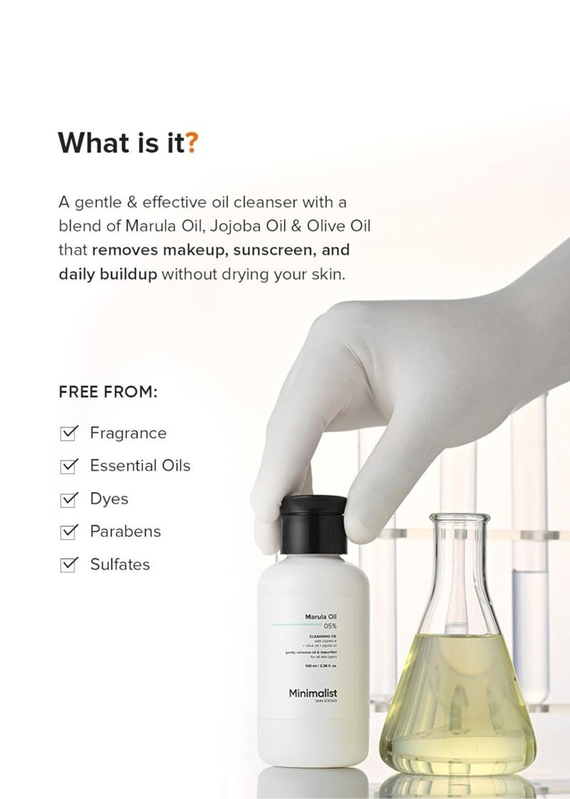 MINIMALIST Face Cleansing Oil with 05% Marula| Deep Cleanser for Makeup & Sunscreen Removal | Enriched with Vitamin E, Supports Skin Barrier & Hydration | Cleans Without Drying, Nourishes & Softens Skin | Suitable for All Skin Types | Men & Women | 100ml - Image 2