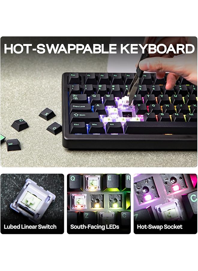 EPOMAKER Qk81 75% Wireless Mechanical Gaming Keyboard Qmk/Via Programmable And Hot Swappable 81 Keys With Metal Knob 2.4Ghz/Bt/Usb Creamy Gasket Mount Rgb Backlight (Black Wisteria Switch) - Image 5