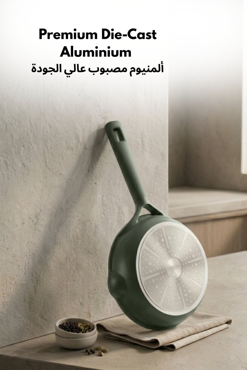 كاروت طقم أواني كاروت 21 قطعة غير لاصق لطهي صحي خالٍ من PFOA، يضم مقالي وقدر طهي ومقلاة تشويح وكسرولة وقدر بخارية ومقلاة 4×1، متوافق مع جميع المواقد وآمن لغسالة الصحون (أخضر داكن) - Image 5