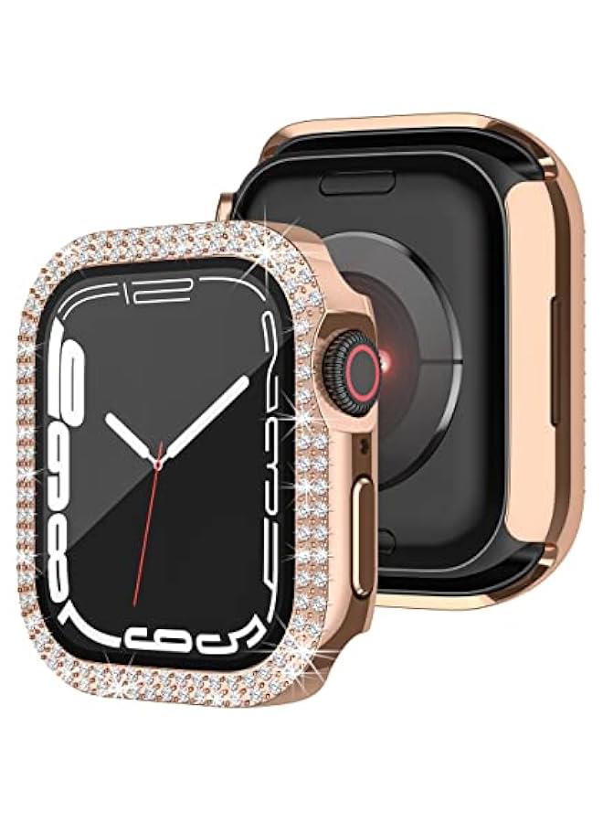 Compatible for Apple Watch Case Built in Tempered Glass Screen Protector 45mm Series 9 8 7 Crystal Diamond Rhinestone Bumper Bling Cases iWatch Protective Cover for Women Girls, Rose Gold - Image 5