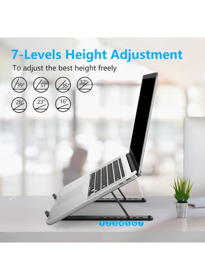 Laptop Stand, Foldable Notebook Stand, Height-Adjustable Aluminium Laptop Stand, Ventilated Cooling Laptop Holder for MacBook Pro/Air, HP, Sony, Dell, All 10-15.6 Inch Laptops Tablet - Black - Image 4