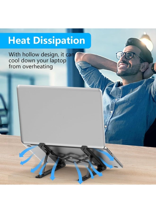 Laptop Stand, Foldable Notebook Stand, Height-Adjustable Aluminium Laptop Stand, Ventilated Cooling Laptop Holder for MacBook Pro/Air, HP, Sony, Dell, All 10-15.6 Inch Laptops Tablet - Black - Image 5