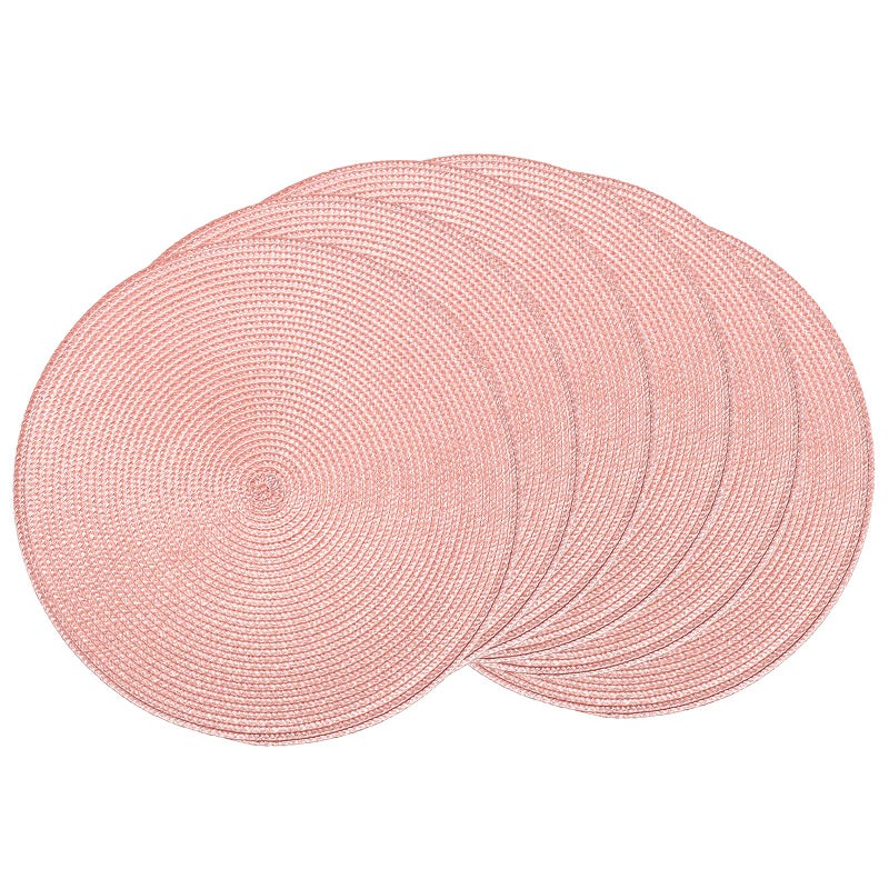 AHHFSMEI Round Braided Placemats 15 Inch Round Table Mats for Dining Tables Natural Woven Heat Resistant Place mats Set of 6 Pink