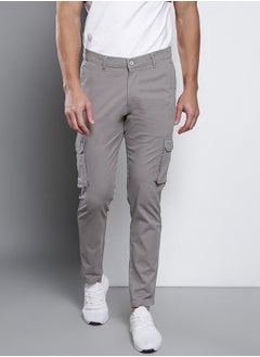 Solid Tapered Fit Cargo Trousers by Styli