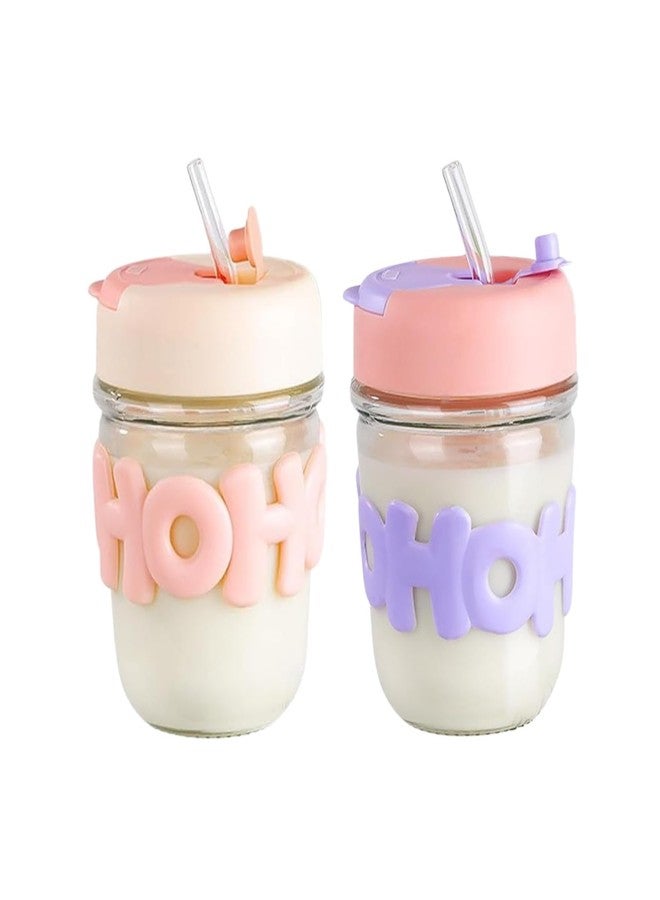CAPSEA HOHO Glass Mug Shaker with Silicone Holster, Leak-Proof Lid & Straw - 350ml Small Glass Bottle with Silicone Cover for Kids Girls Boys, Iced Coffee, Smoothie, Baby Milk, Travel Sipper Cup -1 Pc - Image 1